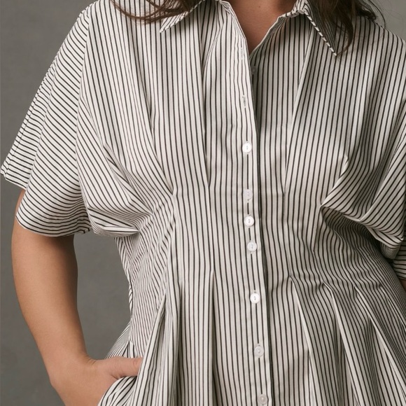 TOBIE Striped Black White BUTTON DOWN pleated shirt DRESS MP. NWT - Picture 4 of 5